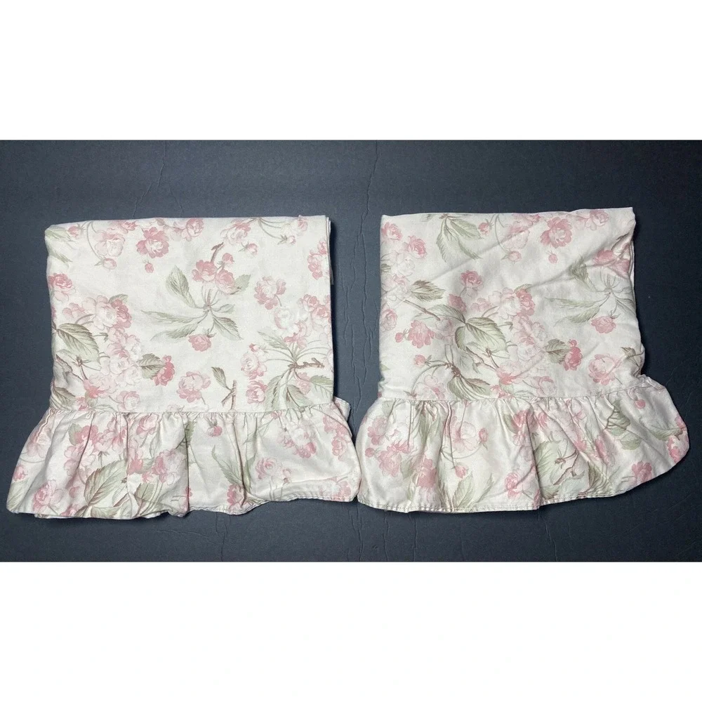 Ralph Lauren BELMONT OAKS Pillowcase Set KING Floral Ruffle ITALY Pair Vtg Shams